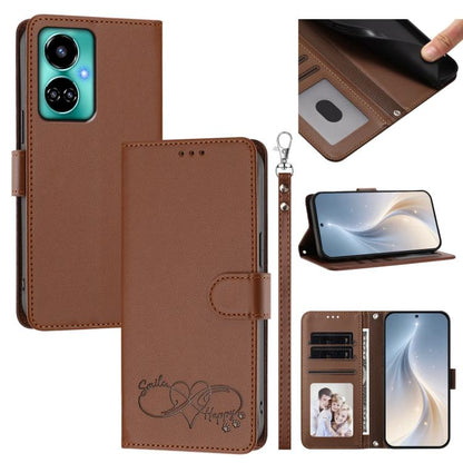Happy Heart Pattern Magnetic Closure Vegan Leather Phone Case with Wrist Strap, For Tecno Spark 10C/Spark 10, For Tecno Spark 10 Pro/K17 4G, For Tecno Camon 19/19 Pro 5G, For Tecno Pova 4 Pro, For Tecno Pova 4