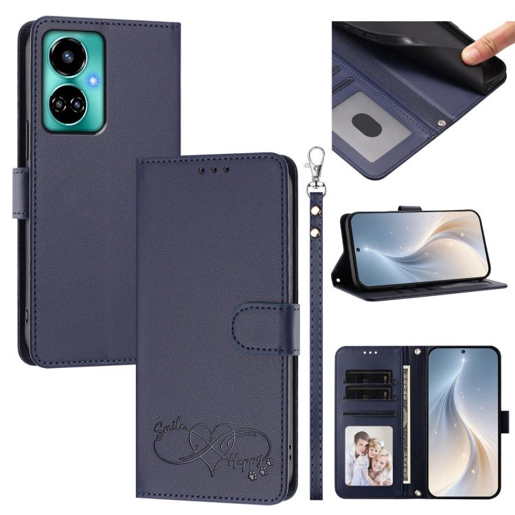 Happy Heart Pattern Magnetic Closure Vegan Leather Phone Case with Wrist Strap, For Tecno Spark 10C/Spark 10, For Tecno Spark 10 Pro/K17 4G, For Tecno Camon 19/19 Pro 5G, For Tecno Pova 4 Pro, For Tecno Pova 4