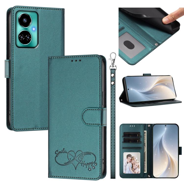 Happy Heart Pattern Magnetic Closure Vegan Leather Phone Case with Wrist Strap, For Tecno Spark 10C/Spark 10, For Tecno Spark 10 Pro/K17 4G, For Tecno Camon 19/19 Pro 5G, For Tecno Pova 4 Pro, For Tecno Pova 4