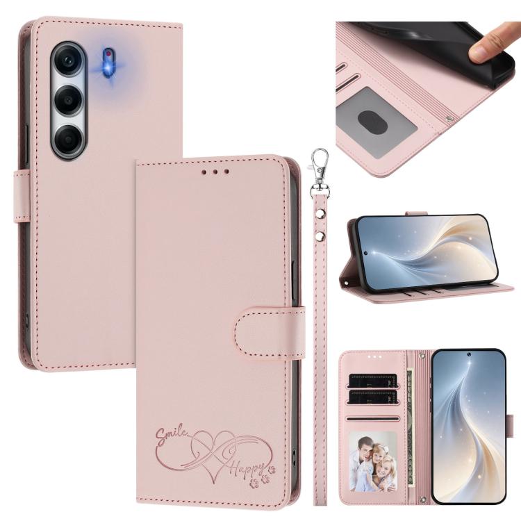 Happy Heart Pattern Magnetic Closure Vegan Leather Phone Case with Wrist Strap, For Tecno Pova 7 4G, For Tecno Spark Go 1/Go 2025, For Tecno Camon 40 Pro 4G Global, For Tecno Camon 40 Premier, For Tecno Camon 40, For Tecno Spark 30C 5G/Pop 9 5G        ...