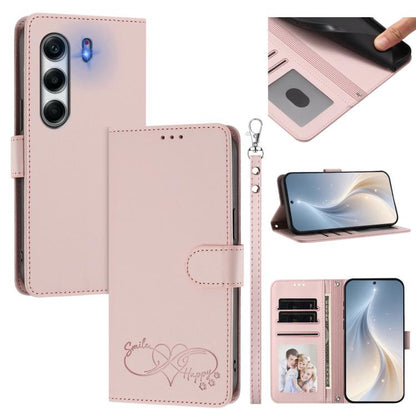 Happy Heart Pattern Magnetic Closure Vegan Leather Phone Case with Wrist Strap, For Tecno Pova 7 4G, For Tecno Spark Go 1/Go 2025, For Tecno Camon 40 Pro 4G Global, For Tecno Camon 40 Premier, For Tecno Camon 40, For Tecno Spark 30C 5G/Pop 9 5G        ...