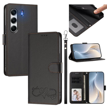 Happy Heart Pattern Magnetic Closure Vegan Leather Phone Case with Wrist Strap, For Tecno Pova 7 4G, For Tecno Spark Go 1/Go 2025, For Tecno Camon 40 Pro 4G Global, For Tecno Camon 40 Premier, For Tecno Camon 40, For Tecno Spark 30C 5G/Pop 9 5G        ...