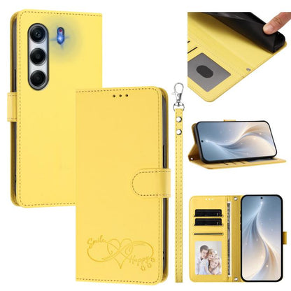 Happy Heart Pattern Magnetic Closure Vegan Leather Phone Case with Wrist Strap, For Tecno Pova 7 4G, For Tecno Spark Go 1/Go 2025, For Tecno Camon 40 Pro 4G Global, For Tecno Camon 40 Premier, For Tecno Camon 40, For Tecno Spark 30C 5G/Pop 9 5G        ...