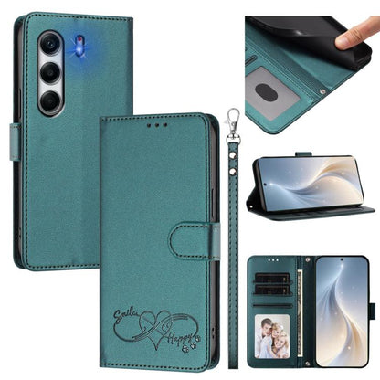 Happy Heart Pattern Magnetic Closure Vegan Leather Phone Case with Wrist Strap, For Tecno Pova 7 4G, For Tecno Spark Go 1/Go 2025, For Tecno Camon 40 Pro 4G Global, For Tecno Camon 40 Premier, For Tecno Camon 40, For Tecno Spark 30C 5G/Pop 9 5G        ...