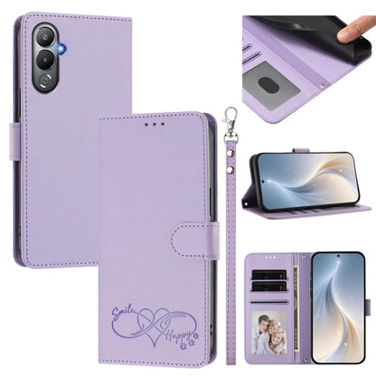 Happy Heart Pattern Magnetic Closure Vegan Leather Phone Case with Wrist Strap, For Tecno Spark 10C/Spark 10, For Tecno Spark 10 Pro/K17 4G, For Tecno Camon 19/19 Pro 5G, For Tecno Pova 4 Pro, For Tecno Pova 4