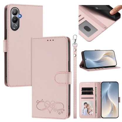 Happy Heart Pattern Magnetic Closure Vegan Leather Phone Case with Wrist Strap, For Tecno Spark 10C/Spark 10, For Tecno Spark 10 Pro/K17 4G, For Tecno Camon 19/19 Pro 5G, For Tecno Pova 4 Pro, For Tecno Pova 4
