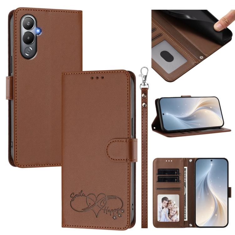 Happy Heart Pattern Magnetic Closure Vegan Leather Phone Case with Wrist Strap, For Tecno Spark 10C/Spark 10, For Tecno Spark 10 Pro/K17 4G, For Tecno Camon 19/19 Pro 5G, For Tecno Pova 4 Pro, For Tecno Pova 4