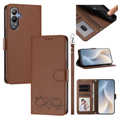Happy Heart Pattern Magnetic Closure Vegan Leather Phone Case with Wrist Strap, For Tecno Spark 10C/Spark 10, For Tecno Spark 10 Pro/K17 4G, For Tecno Camon 19/19 Pro 5G, For Tecno Pova 4 Pro, For Tecno Pova 4