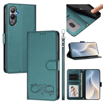 Happy Heart Pattern Magnetic Closure Vegan Leather Phone Case with Wrist Strap, For Tecno Spark 10C/Spark 10, For Tecno Spark 10 Pro/K17 4G, For Tecno Camon 19/19 Pro 5G, For Tecno Pova 4 Pro, For Tecno Pova 4