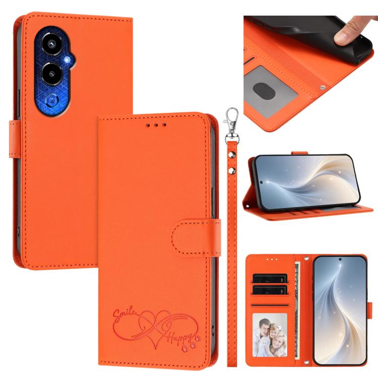Happy Heart Pattern Magnetic Closure Vegan Leather Phone Case with Wrist Strap, For Tecno Spark 10C/Spark 10, For Tecno Spark 10 Pro/K17 4G, For Tecno Camon 19/19 Pro 5G, For Tecno Pova 4 Pro, For Tecno Pova 4