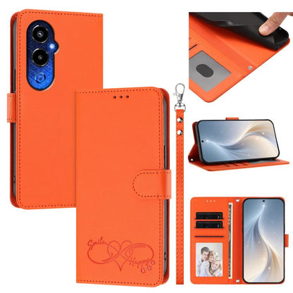 Happy Heart Pattern Magnetic Closure Vegan Leather Phone Case with Wrist Strap, For Tecno Spark 10C/Spark 10, For Tecno Spark 10 Pro/K17 4G, For Tecno Camon 19/19 Pro 5G, For Tecno Pova 4 Pro, For Tecno Pova 4