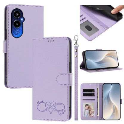 Happy Heart Pattern Magnetic Closure Vegan Leather Phone Case with Wrist Strap, For Tecno Spark 10C/Spark 10, For Tecno Spark 10 Pro/K17 4G, For Tecno Camon 19/19 Pro 5G, For Tecno Pova 4 Pro, For Tecno Pova 4
