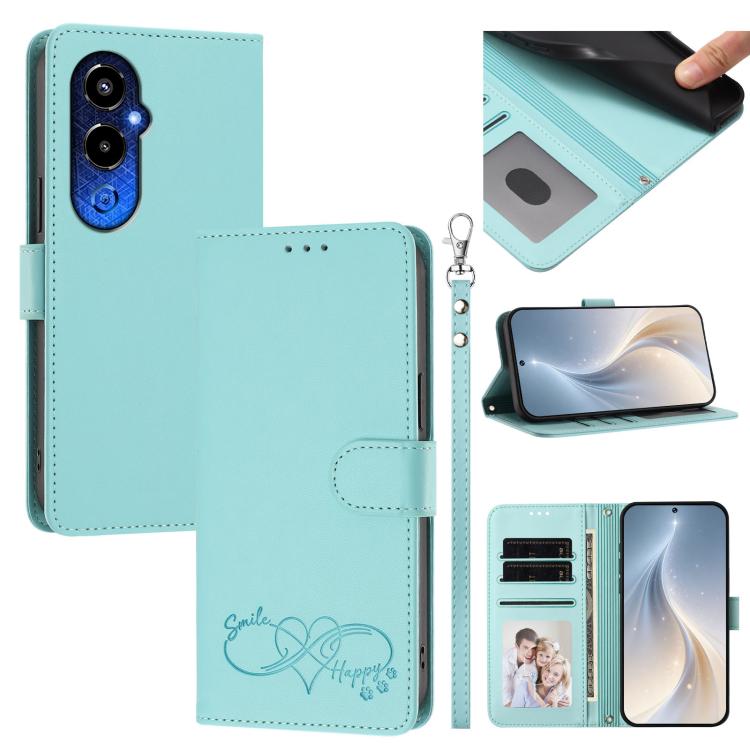 Happy Heart Pattern Magnetic Closure Vegan Leather Phone Case with Wrist Strap, For Tecno Spark 10C/Spark 10, For Tecno Spark 10 Pro/K17 4G, For Tecno Camon 19/19 Pro 5G, For Tecno Pova 4 Pro, For Tecno Pova 4
