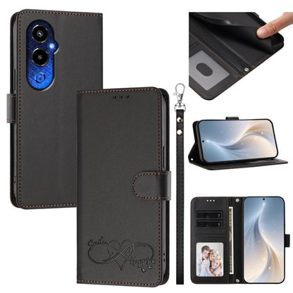 Happy Heart Pattern Magnetic Closure Vegan Leather Phone Case with Wrist Strap, For Tecno Spark 10C/Spark 10, For Tecno Spark 10 Pro/K17 4G, For Tecno Camon 19/19 Pro 5G, For Tecno Pova 4 Pro, For Tecno Pova 4