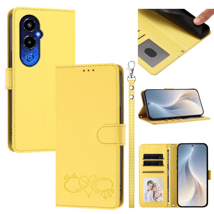 Happy Heart Pattern Magnetic Closure Vegan Leather Phone Case with Wrist Strap, For Tecno Spark 10C/Spark 10, For Tecno Spark 10 Pro/K17 4G, For Tecno Camon 19/19 Pro 5G, For Tecno Pova 4 Pro, For Tecno Pova 4