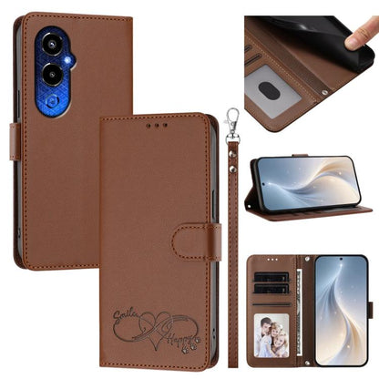 Happy Heart Pattern Magnetic Closure Vegan Leather Phone Case with Wrist Strap, For Tecno Spark 10C/Spark 10, For Tecno Spark 10 Pro/K17 4G, For Tecno Camon 19/19 Pro 5G, For Tecno Pova 4 Pro, For Tecno Pova 4