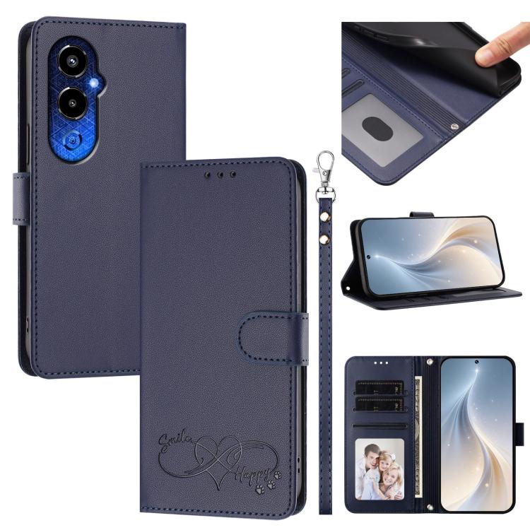 Happy Heart Pattern Magnetic Closure Vegan Leather Phone Case with Wrist Strap, For Tecno Spark 10C/Spark 10, For Tecno Spark 10 Pro/K17 4G, For Tecno Camon 19/19 Pro 5G, For Tecno Pova 4 Pro, For Tecno Pova 4