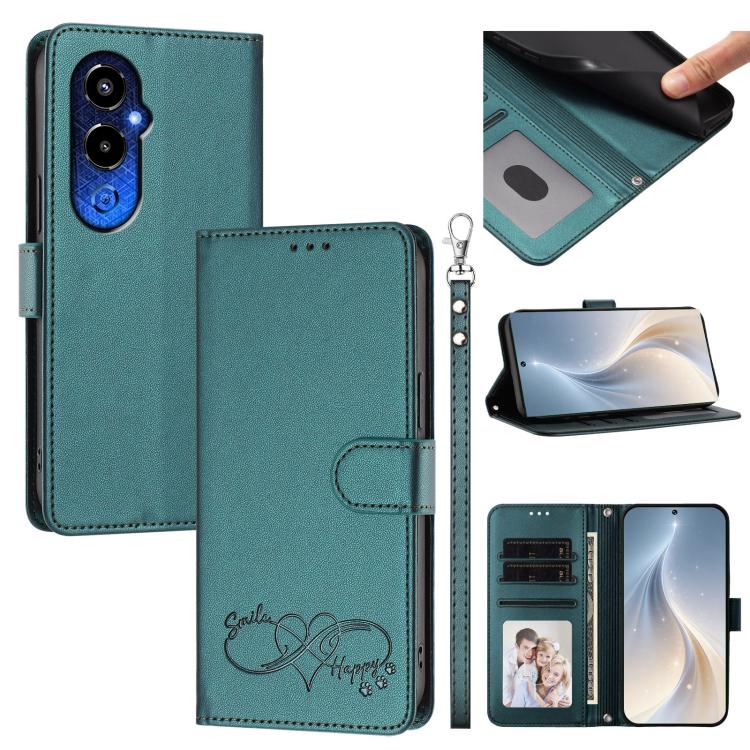 Happy Heart Pattern Magnetic Closure Vegan Leather Phone Case with Wrist Strap, For Tecno Spark 10C/Spark 10, For Tecno Spark 10 Pro/K17 4G, For Tecno Camon 19/19 Pro 5G, For Tecno Pova 4 Pro, For Tecno Pova 4
