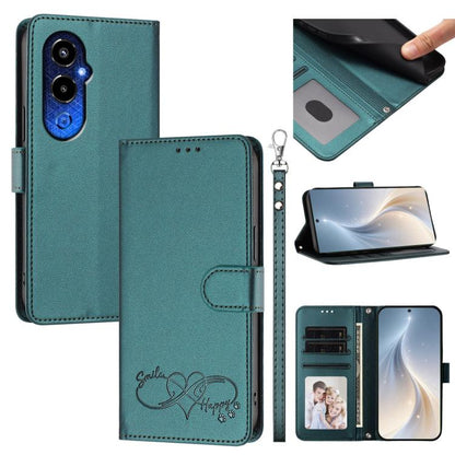 Happy Heart Pattern Magnetic Closure Vegan Leather Phone Case with Wrist Strap, For Tecno Spark 10C/Spark 10, For Tecno Spark 10 Pro/K17 4G, For Tecno Camon 19/19 Pro 5G, For Tecno Pova 4 Pro, For Tecno Pova 4
