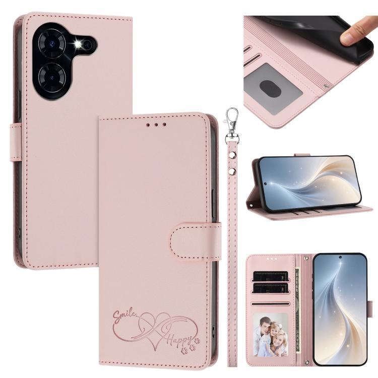 Happy Heart Pattern Magnetic Closure Vegan Leather Phone Case with Wrist Strap, For Tecno Camon 30 / 30 5G, For Tecno Spark 20 Pro+, For Tecno Pova 5 Pro, For Tecno Pova Neo 3, For Tecno Pova 5 4G, For Tecno Camon 20 Premier, For Tecno Camon 20 Pro 5G ...