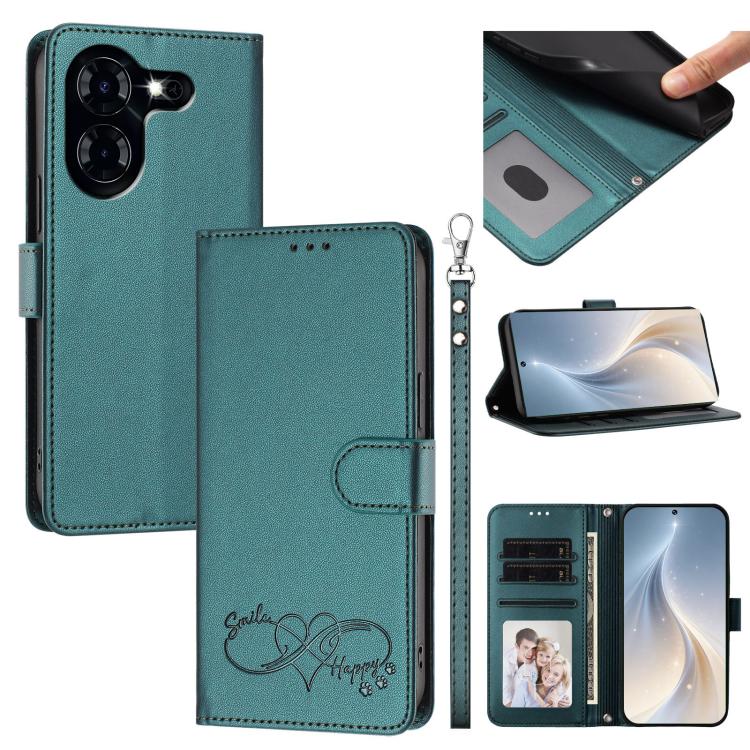 Happy Heart Pattern Magnetic Closure Vegan Leather Phone Case with Wrist Strap, For Tecno Camon 30 / 30 5G, For Tecno Spark 20 Pro+, For Tecno Pova 5 Pro, For Tecno Pova Neo 3, For Tecno Pova 5 4G, For Tecno Camon 20 Premier, For Tecno Camon 20 Pro 5G ...