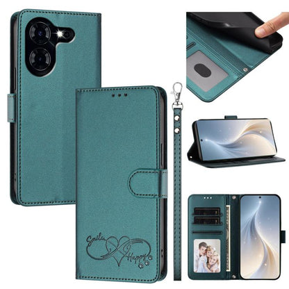 Happy Heart Pattern Magnetic Closure Vegan Leather Phone Case with Wrist Strap, For Tecno Camon 30 / 30 5G, For Tecno Spark 20 Pro+, For Tecno Pova 5 Pro, For Tecno Pova Neo 3, For Tecno Pova 5 4G, For Tecno Camon 20 Premier, For Tecno Camon 20 Pro 5G ...