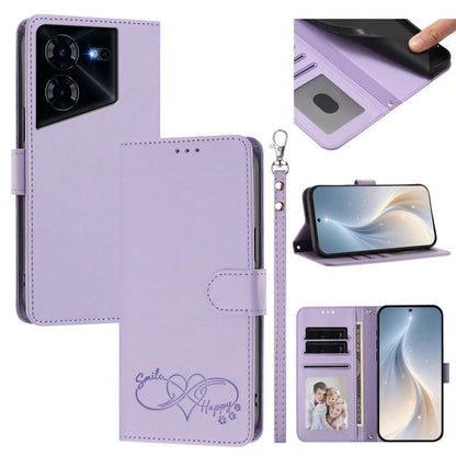Happy Heart Pattern Magnetic Closure Vegan Leather Phone Case with Wrist Strap, For Tecno Camon 30 / 30 5G, For Tecno Spark 20 Pro+, For Tecno Pova 5 Pro, For Tecno Pova Neo 3, For Tecno Pova 5 4G, For Tecno Camon 20 Premier, For Tecno Camon 20 Pro 5G ...