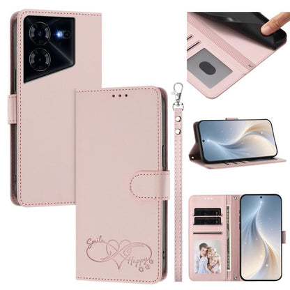 Happy Heart Pattern Magnetic Closure Vegan Leather Phone Case with Wrist Strap, For Tecno Camon 30 / 30 5G, For Tecno Spark 20 Pro+, For Tecno Pova 5 Pro, For Tecno Pova Neo 3, For Tecno Pova 5 4G, For Tecno Camon 20 Premier, For Tecno Camon 20 Pro 5G ...