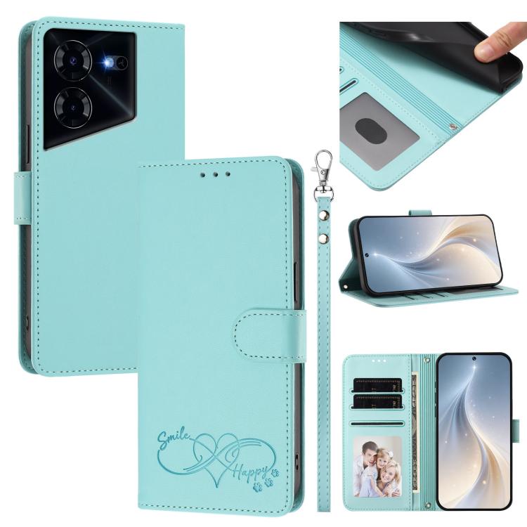 Happy Heart Pattern Magnetic Closure Vegan Leather Phone Case with Wrist Strap, For Tecno Camon 30 / 30 5G, For Tecno Spark 20 Pro+, For Tecno Pova 5 Pro, For Tecno Pova Neo 3, For Tecno Pova 5 4G, For Tecno Camon 20 Premier, For Tecno Camon 20 Pro 5G ...
