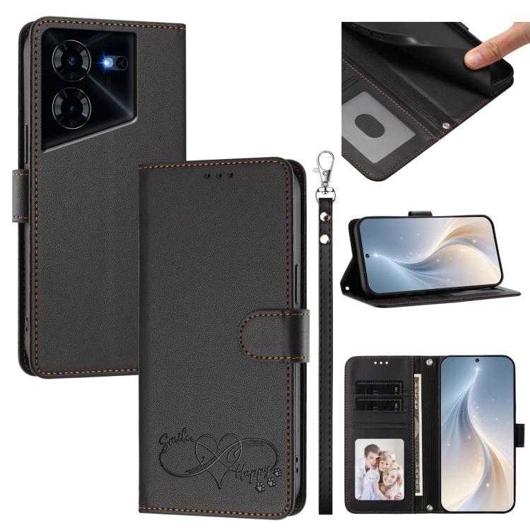 Happy Heart Pattern Magnetic Closure Vegan Leather Phone Case with Wrist Strap, For Tecno Camon 30 / 30 5G, For Tecno Spark 20 Pro+, For Tecno Pova 5 Pro, For Tecno Pova Neo 3, For Tecno Pova 5 4G, For Tecno Camon 20 Premier, For Tecno Camon 20 Pro 5G ...