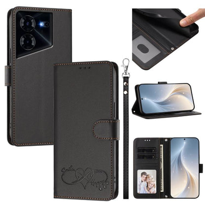 Happy Heart Pattern Magnetic Closure Vegan Leather Phone Case with Wrist Strap, For Tecno Camon 30 / 30 5G, For Tecno Spark 20 Pro+, For Tecno Pova 5 Pro, For Tecno Pova Neo 3, For Tecno Pova 5 4G, For Tecno Camon 20 Premier, For Tecno Camon 20 Pro 5G ...