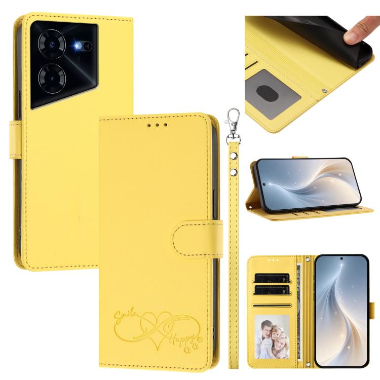 Happy Heart Pattern Magnetic Closure Vegan Leather Phone Case with Wrist Strap, For Tecno Camon 30 / 30 5G, For Tecno Spark 20 Pro+, For Tecno Pova 5 Pro, For Tecno Pova Neo 3, For Tecno Pova 5 4G, For Tecno Camon 20 Premier, For Tecno Camon 20 Pro 5G ...