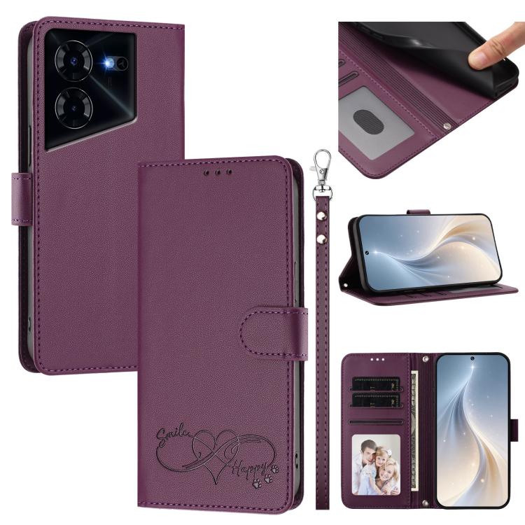 Happy Heart Pattern Magnetic Closure Vegan Leather Phone Case with Wrist Strap, For Tecno Camon 30 / 30 5G, For Tecno Spark 20 Pro+, For Tecno Pova 5 Pro, For Tecno Pova Neo 3, For Tecno Pova 5 4G, For Tecno Camon 20 Premier, For Tecno Camon 20 Pro 5G ...