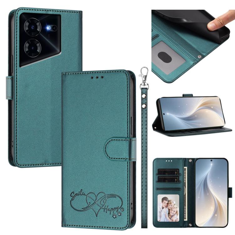 Happy Heart Pattern Magnetic Closure Vegan Leather Phone Case with Wrist Strap, For Tecno Camon 30 / 30 5G, For Tecno Spark 20 Pro+, For Tecno Pova 5 Pro, For Tecno Pova Neo 3, For Tecno Pova 5 4G, For Tecno Camon 20 Premier, For Tecno Camon 20 Pro 5G ...