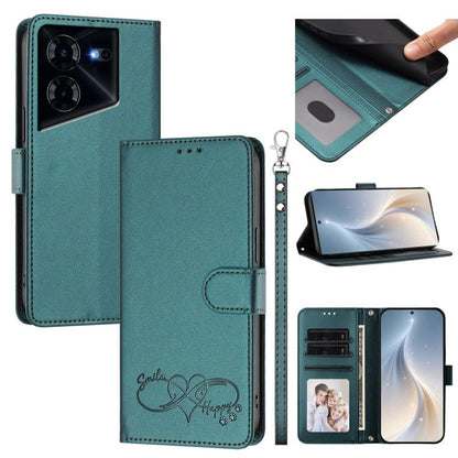 Happy Heart Pattern Magnetic Closure Vegan Leather Phone Case with Wrist Strap, For Tecno Camon 30 / 30 5G, For Tecno Spark 20 Pro+, For Tecno Pova 5 Pro, For Tecno Pova Neo 3, For Tecno Pova 5 4G, For Tecno Camon 20 Premier, For Tecno Camon 20 Pro 5G ...