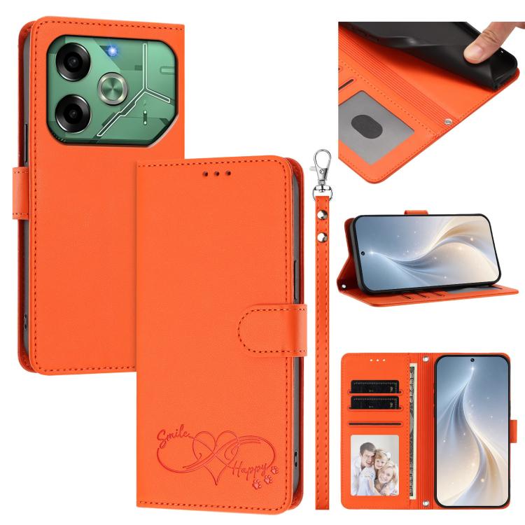 Happy Heart Pattern Magnetic Closure Vegan Leather Phone Case with Wrist Strap, For Tecno Spark 30, For Tecno Pova 6 Neo 5G, For Tecno Spark 30C, For Tecno Spark 20 Pro 5G, For Tecno Spark 10 Pro Magic Magenta, For Tecno Pova 6, For Tecno Pova 6 / 6 Pr...
