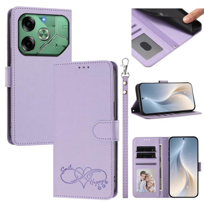 Happy Heart Pattern Magnetic Closure Vegan Leather Phone Case with Wrist Strap, For Tecno Spark 30, For Tecno Pova 6 Neo 5G, For Tecno Spark 30C, For Tecno Spark 20 Pro 5G, For Tecno Spark 10 Pro Magic Magenta, For Tecno Pova 6, For Tecno Pova 6 / 6 Pr...
