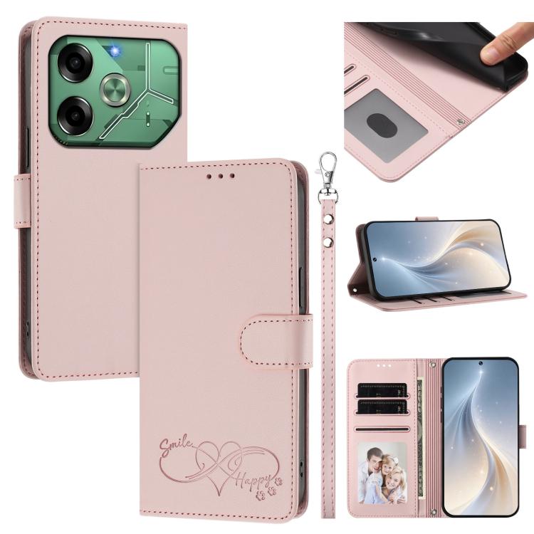 Happy Heart Pattern Magnetic Closure Vegan Leather Phone Case with Wrist Strap, For Tecno Spark 30, For Tecno Pova 6 Neo 5G, For Tecno Spark 30C, For Tecno Spark 20 Pro 5G, For Tecno Spark 10 Pro Magic Magenta, For Tecno Pova 6, For Tecno Pova 6 / 6 Pr...