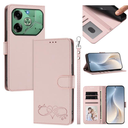 Happy Heart Pattern Magnetic Closure Vegan Leather Phone Case with Wrist Strap, For Tecno Spark 30, For Tecno Pova 6 Neo 5G, For Tecno Spark 30C, For Tecno Spark 20 Pro 5G, For Tecno Spark 10 Pro Magic Magenta, For Tecno Pova 6, For Tecno Pova 6 / 6 Pr...