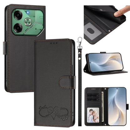 Happy Heart Pattern Magnetic Closure Vegan Leather Phone Case with Wrist Strap, For Tecno Spark 30, For Tecno Pova 6 Neo 5G, For Tecno Spark 30C, For Tecno Spark 20 Pro 5G, For Tecno Spark 10 Pro Magic Magenta, For Tecno Pova 6, For Tecno Pova 6 / 6 Pr...