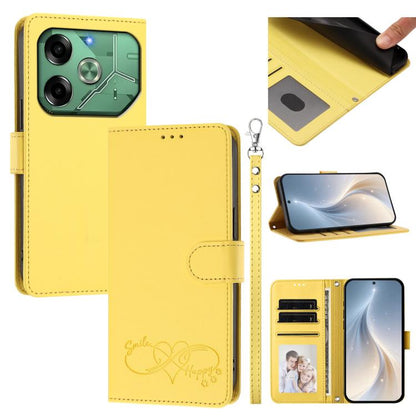 Happy Heart Pattern Magnetic Closure Vegan Leather Phone Case with Wrist Strap, For Tecno Spark 30, For Tecno Pova 6 Neo 5G, For Tecno Spark 30C, For Tecno Spark 20 Pro 5G, For Tecno Spark 10 Pro Magic Magenta, For Tecno Pova 6, For Tecno Pova 6 / 6 Pr...