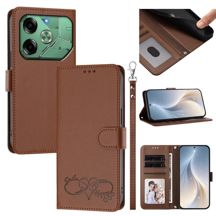 Happy Heart Pattern Magnetic Closure Vegan Leather Phone Case with Wrist Strap, For Tecno Spark 30, For Tecno Pova 6 Neo 5G, For Tecno Spark 30C, For Tecno Spark 20 Pro 5G, For Tecno Spark 10 Pro Magic Magenta, For Tecno Pova 6, For Tecno Pova 6 / 6 Pr...