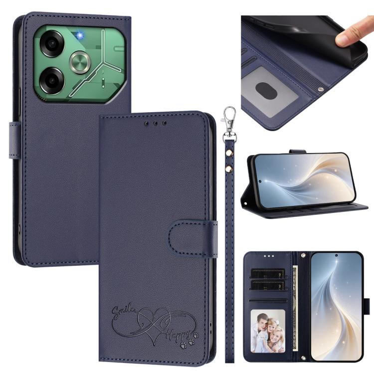 Happy Heart Pattern Magnetic Closure Vegan Leather Phone Case with Wrist Strap, For Tecno Spark 30, For Tecno Pova 6 Neo 5G, For Tecno Spark 30C, For Tecno Spark 20 Pro 5G, For Tecno Spark 10 Pro Magic Magenta, For Tecno Pova 6, For Tecno Pova 6 / 6 Pr...