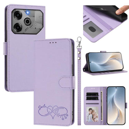 Happy Heart Pattern Magnetic Closure Vegan Leather Phone Case with Wrist Strap, For Tecno Spark 30, For Tecno Pova 6 Neo 5G, For Tecno Spark 30C, For Tecno Spark 20 Pro 5G, For Tecno Spark 10 Pro Magic Magenta, For Tecno Pova 6, For Tecno Pova 6 / 6 Pr...
