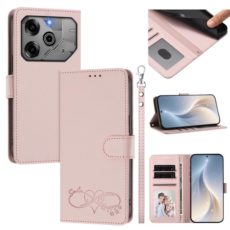 Happy Heart Pattern Magnetic Closure Vegan Leather Phone Case with Wrist Strap, For Tecno Spark 30, For Tecno Pova 6 Neo 5G, For Tecno Spark 30C, For Tecno Spark 20 Pro 5G, For Tecno Spark 10 Pro Magic Magenta, For Tecno Pova 6, For Tecno Pova 6 / 6 Pr...