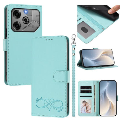 Happy Heart Pattern Magnetic Closure Vegan Leather Phone Case with Wrist Strap, For Tecno Spark 30, For Tecno Pova 6 Neo 5G, For Tecno Spark 30C, For Tecno Spark 20 Pro 5G, For Tecno Spark 10 Pro Magic Magenta, For Tecno Pova 6, For Tecno Pova 6 / 6 Pr...