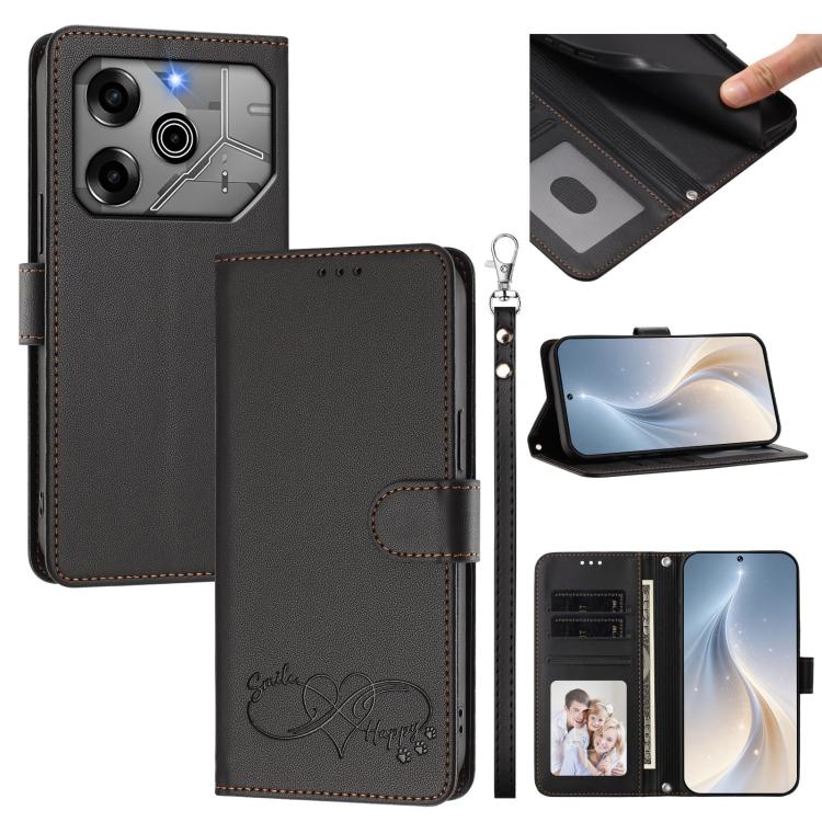 Happy Heart Pattern Magnetic Closure Vegan Leather Phone Case with Wrist Strap, For Tecno Spark 30, For Tecno Pova 6 Neo 5G, For Tecno Spark 30C, For Tecno Spark 20 Pro 5G, For Tecno Spark 10 Pro Magic Magenta, For Tecno Pova 6, For Tecno Pova 6 / 6 Pr...