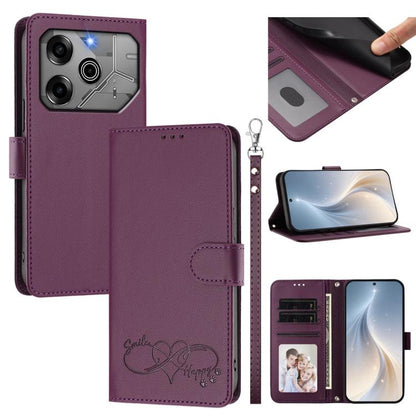 Happy Heart Pattern Magnetic Closure Vegan Leather Phone Case with Wrist Strap, For Tecno Spark 30, For Tecno Pova 6 Neo 5G, For Tecno Spark 30C, For Tecno Spark 20 Pro 5G, For Tecno Spark 10 Pro Magic Magenta, For Tecno Pova 6, For Tecno Pova 6 / 6 Pr...
