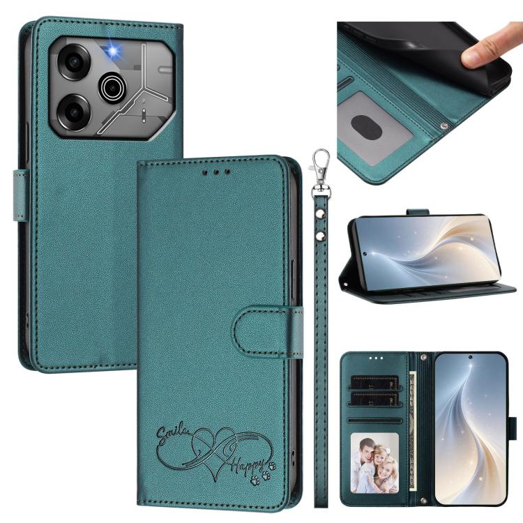 Happy Heart Pattern Magnetic Closure Vegan Leather Phone Case with Wrist Strap, For Tecno Spark 30, For Tecno Pova 6 Neo 5G, For Tecno Spark 30C, For Tecno Spark 20 Pro 5G, For Tecno Spark 10 Pro Magic Magenta, For Tecno Pova 6, For Tecno Pova 6 / 6 Pr...