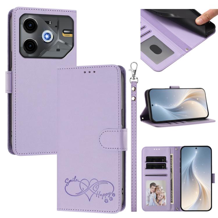 Happy Heart Pattern Magnetic Closure Vegan Leather Phone Case with Wrist Strap, For Tecno Spark 30, For Tecno Pova 6 Neo 5G, For Tecno Spark 30C, For Tecno Spark 20 Pro 5G, For Tecno Spark 10 Pro Magic Magenta, For Tecno Pova 6, For Tecno Pova 6 / 6 Pr...